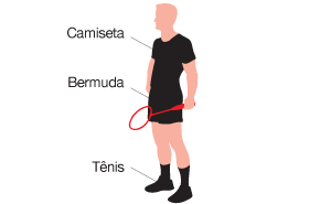 equipamentos necessários para o jogador de badminton: camiseta, bermuda e tênis