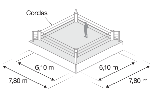 imagem de um ringue de boxe, o tamanho pode ser 6,10m x 6,10m ou 7,80m x 7,80m