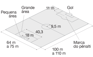 imagem da quadra no tamanho entre 100 a 110 metros de lagura por 64 a 75 metros de altura.