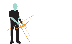 Ilustração do arqueiro prestes a dar o tiro, com o arco para baixo e flecha encaixada na corda