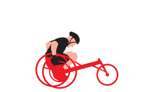 Imagem de um atleta paraolímpico com uma cadeira de rodas de corrida