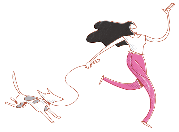 Garota caminhando com cachorro