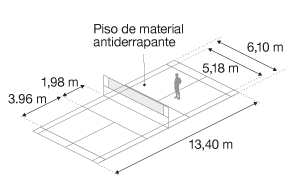 imagem de uma quadra de badminton - o piso é de material antiderrapente
