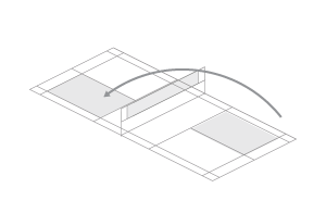 imagem de uma quadra de badminton com uma seta representando o saque