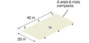 Imagem da área de competição do hipismo dos graus de 1 a 3, com 40m de comprimento por 20m de largura