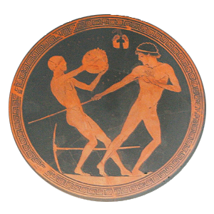 Ornamento da Grécia Antiga com representações de provas do pentatlo