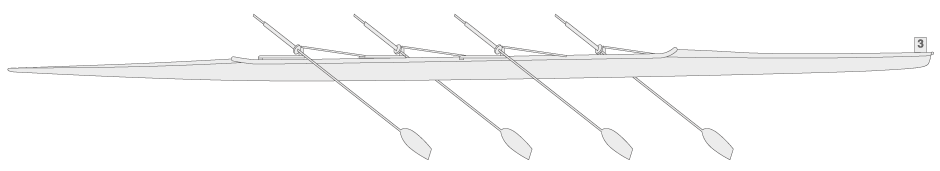 Imagem do barco à remo, comprido e com quatro remos