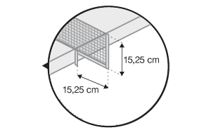 imagem de uma rede de tênis de mesa: 15,25cm para fora da mesa e 15,25cm de altura